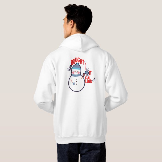 Funny Snowman Mitten Gift Text on White Hoodie (Back Full)