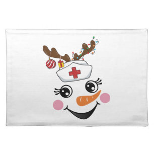Funny Snowman Nurse Face Eyelashes Medic Christmas Cloth Placemat