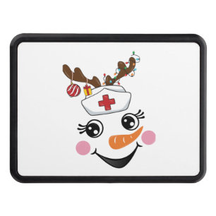 Funny Snowman Nurse Face Eyelashes Medic Christmas Hitch Cover
