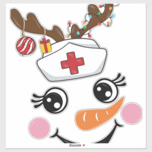 Funny Snowman Nurse Face Eyelashes Medic Christmas Sticker