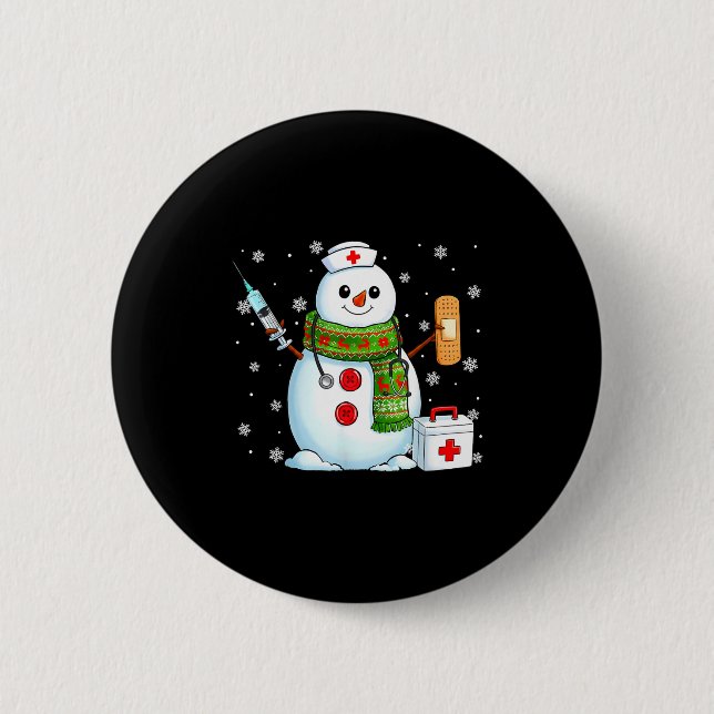 Funny Snowman Nurse Pjs Pajamas Christmas Xmas Wom Button (Front)