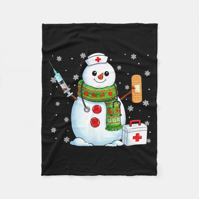 Funny Snowman Nurse Pjs Pajamas Christmas Xmas Wom Fleece Blanket (Front)