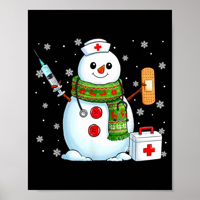 Funny Snowman Nurse Pjs Pajamas Christmas Xmas Wom Poster (Front)