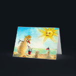 Funny Snowman on beach Holiday greeting card<br><div class="desc">Our snowman decided to go south and enjoy the holiday on the beach this year.  Lucky!  You can send this card as a Christmas or other winter holiday card. Text inside can be changed to personalize your message.  Matching postage stamps are available as well.</div>