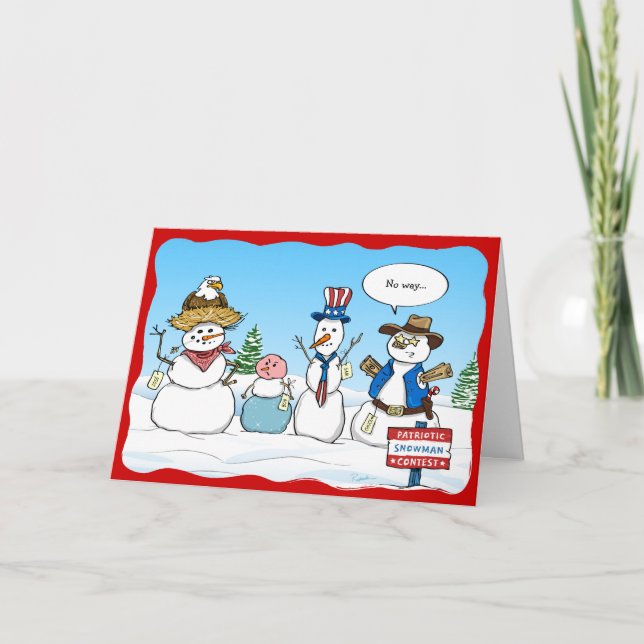 Funny Snowman Patriotic Christmas Holiday Card (Front)