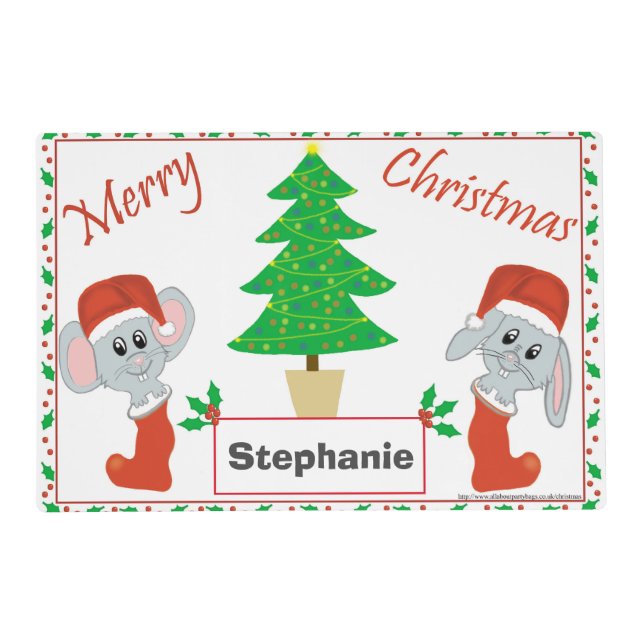Funny Snowman Penguin Kids Christmas Two-Sided Placemat (Back)