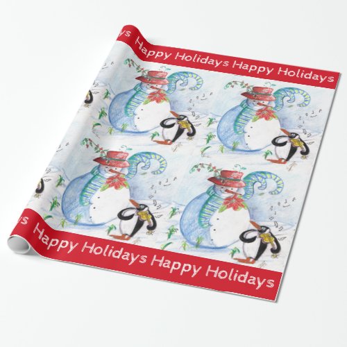 FUNNY SNOWMANPENGUINS WINTER SERENADE Christmas Wrapping Paper