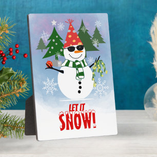 Funny Snowman Pine Tree Christmas Plaque