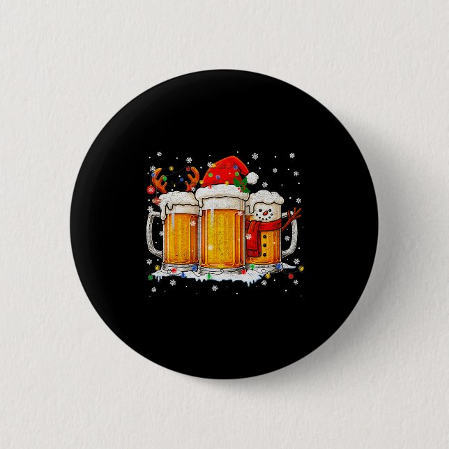 Funny Snowman Santa Hat Drink Christmas Xmas Men  Button (Front)