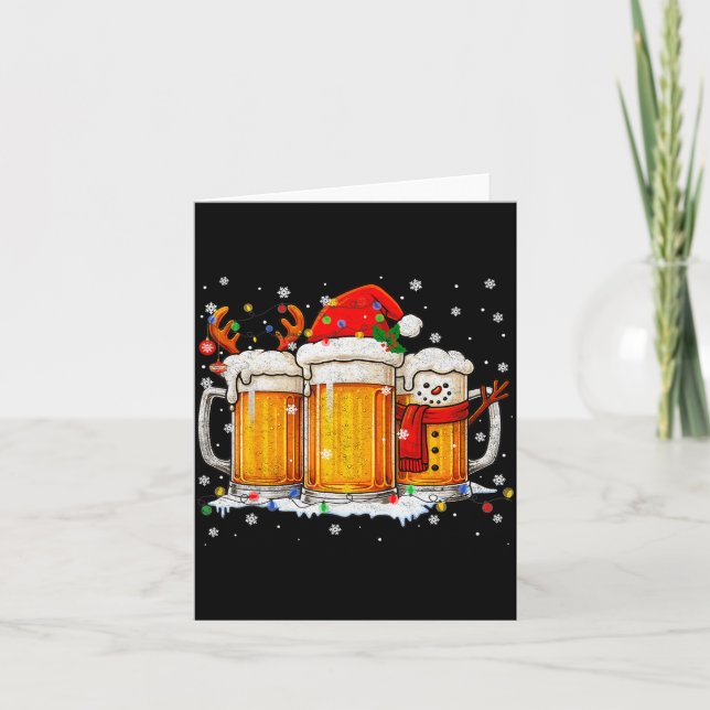 Funny Snowman Santa Hat Drink Christmas Xmas Men  Card (Front)