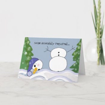 Funny Snowman Scene - Assembly Required Holiday Card by seashell2 at Zazzle