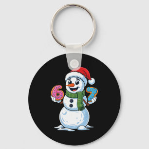 Funny Snowman Six Seven 67 Ice Cream Christmas Boy Keychain
