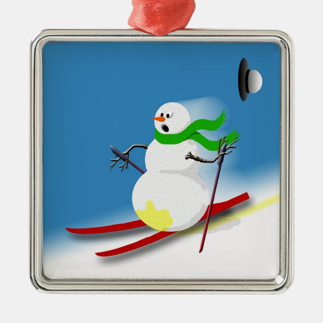 Funny Snowman Ski Joke Holiday Christmas Decor Metal Ornament (Front)
