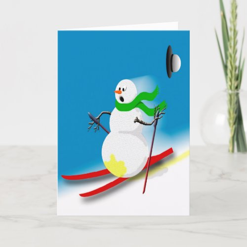 Funny Snowman Ski Skiing Joke Silly Humor Xmas Holiday Card