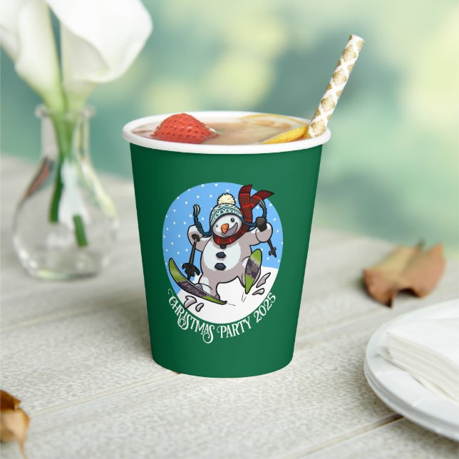 Funny Snowman Skiing Christmas Party Year Cartoon Paper Cups (Insitu)