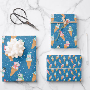 Funny Snowman Snow Cone Winter Holiday or Birthday Wrapping Paper Sheets