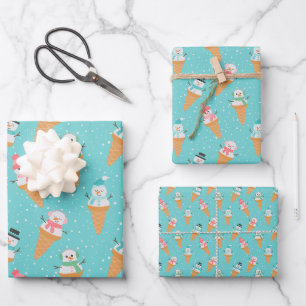 Funny Snowman Snow Cone Winter Holiday or Birthday Wrapping Paper Sheets