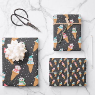 Funny Snowman Snow Cone Winter Holiday or Birthday Wrapping Paper Sheets