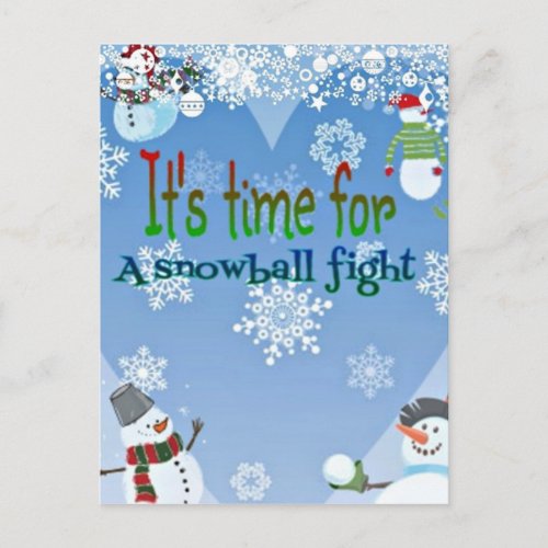 Funny Snowman Snowball Fight Christmas gifts Holiday Postcard