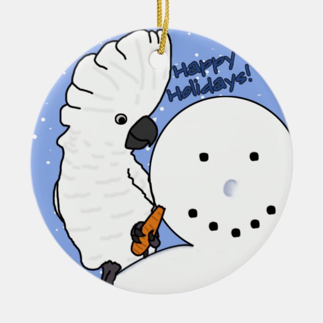 Funny Snowman Umbrella Cockatoo Ornament (Front)