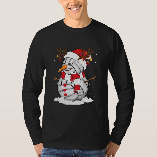 Funny Snowman Volleyball Christmas Pajama Santa T-Shirt (Front)