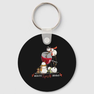 Funny Snowman Wine Christmas Holiday  Keychain