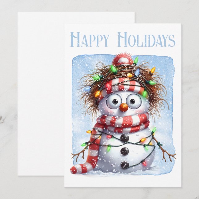 Funny Snowman Winter Christmas Lights Holiday Card (Front/Back)