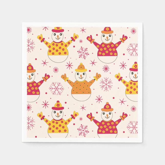 Funny Snowman with floral sweaters and snowflakes  Napkins (Front)
