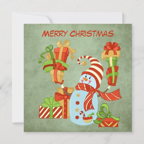 Funny Snowman with Gift Packages Christmas Card