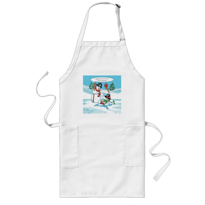Funny Snowman with Hot Chocolate Cartoon Aprons