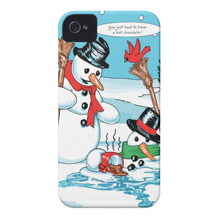 Funny Snowman with Hot Chocolate Cartoon iPhone 4 Cover