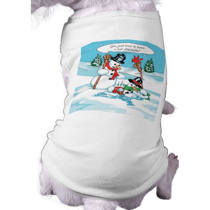 Funny Snowman with Hot Chocolate Cartoon Pet Clothes