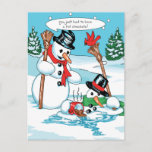 Funny Snowman With Hot Chocolate Cartoon Postcard at Zazzle