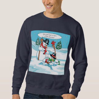 Funny Snowman with Hot Chocolate Cartoon Sweatshirt