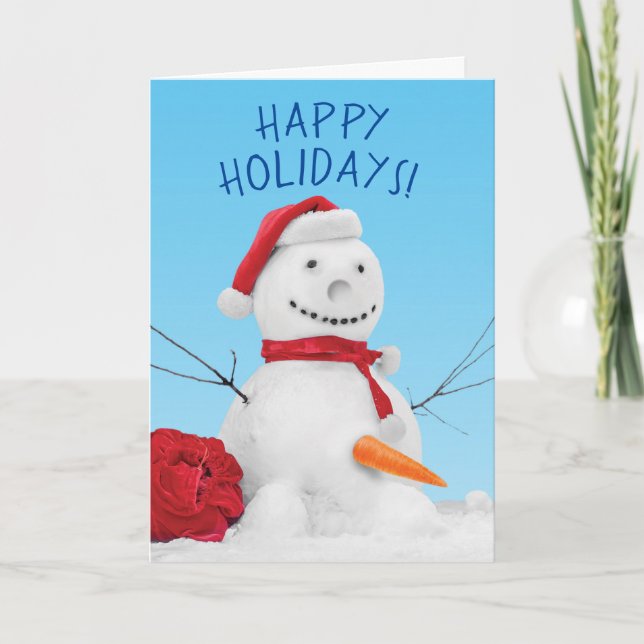 Funny Snowman With Misplaced Carrot Holiday Card (Front)
