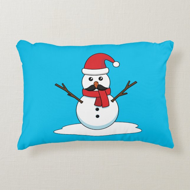 Funny Snowman with Mustache and Carrot Accent Pillow (Front)