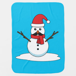 Funny Snowman with Mustache and Carrot Baby Blanket