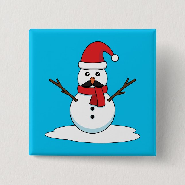 Funny Snowman with Mustache and Carrot Button (Front)