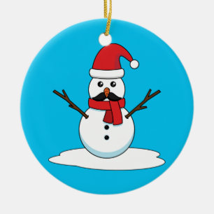 Funny Snowman with Mustache and Carrot Ceramic Ornament