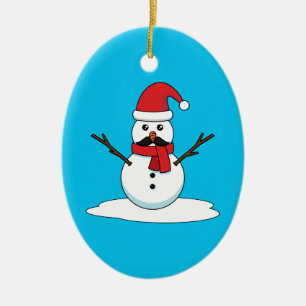 Funny Snowman with Mustache and Carrot Ceramic Ornament