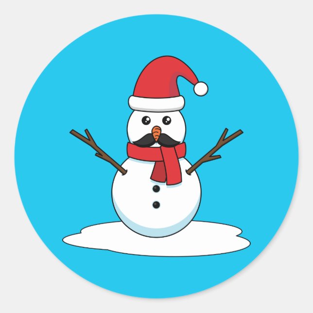 Funny Snowman with Mustache and Carrot Classic Round Sticker (Front)