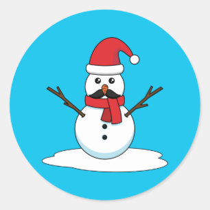 Funny Snowman with Mustache and Carrot Classic Round Sticker