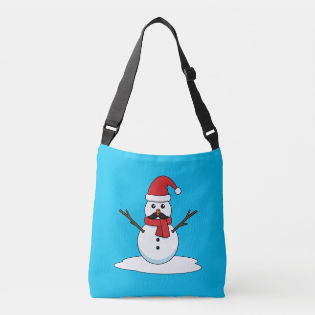 Funny Snowman with Mustache and Carrot Crossbody Bag (Front)