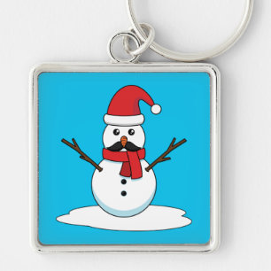 Funny Snowman with Mustache and Carrot Keychain