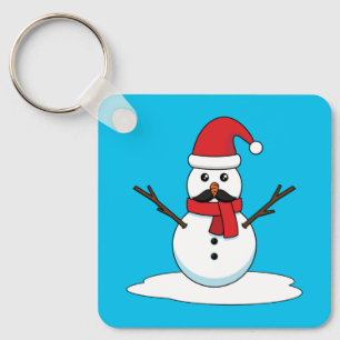Funny Snowman with Mustache and Carrot Keychain