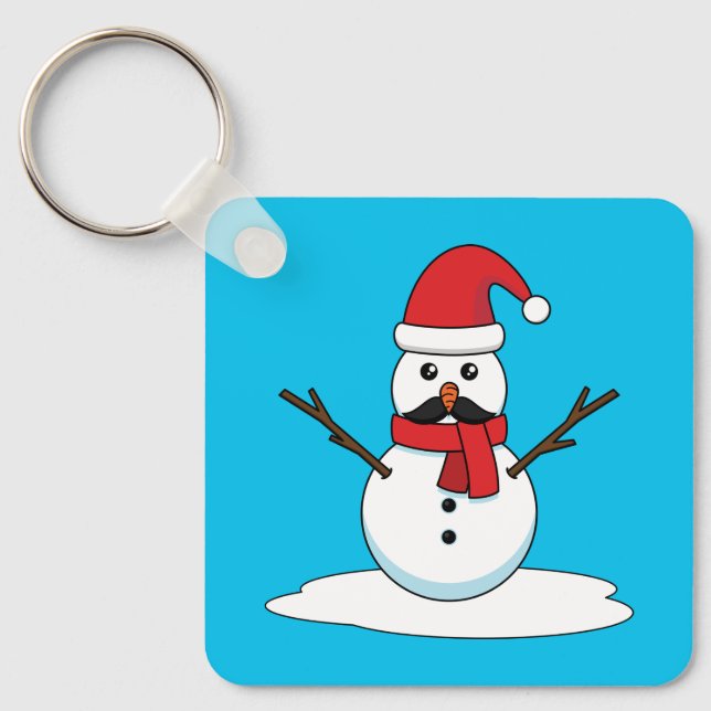 Funny Snowman with Mustache and Carrot Keychain (Front)