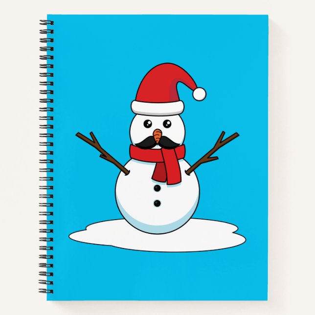 Funny Snowman with Mustache and Carrot Notebook (Front)