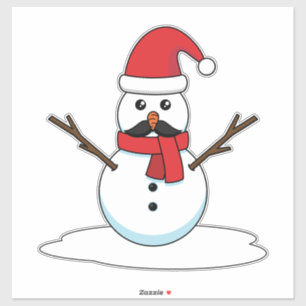 Funny Snowman with Mustache and Carrot Sticker