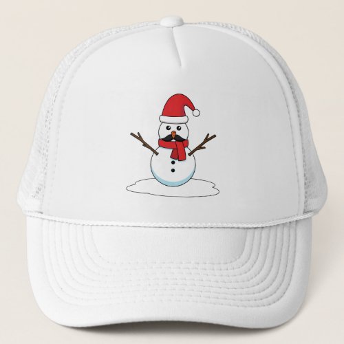 Funny Snowman with Mustache and Carrot Trucker Hat