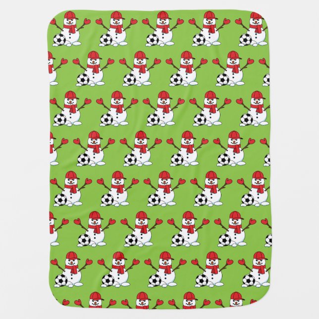 Funny Snowman with Soccer Ball Baby Blanket (Front)